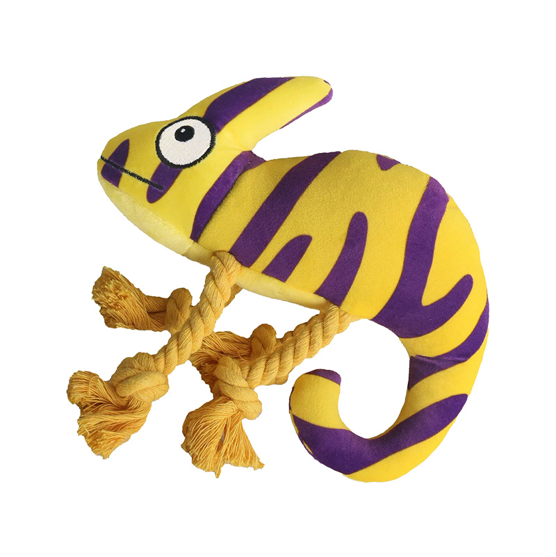 Chameleon Collection Chewy Plush Dog Toy for Aggressive Chewers Knotted Cotton Rope Design Interactive Squeaky Plush Toy