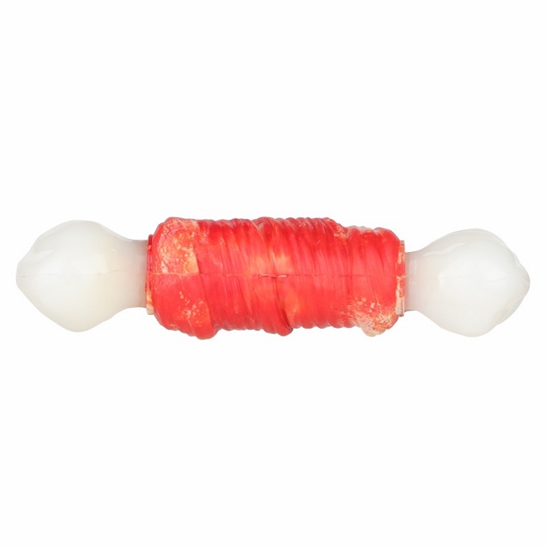 Wholesale Durable Tough Rubber And Nylon Mixed Bacon Bone Dog Chew Toy Indestructible for Aggressive Chewers