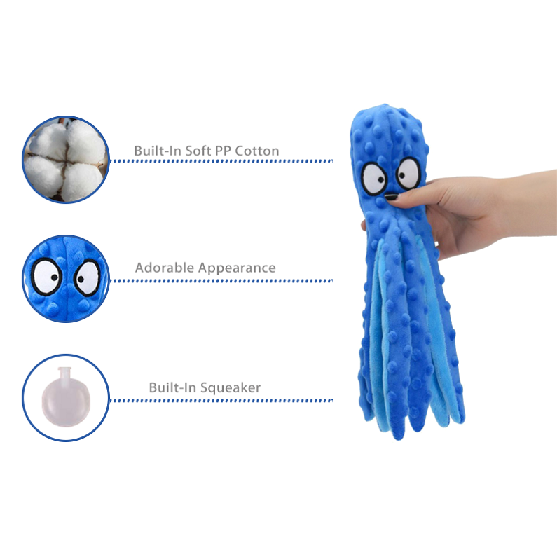 Octopus Design Plush Squeaky Dog Toy Washable Teeth Cleaning Molar Chewy Toy for Puppy Dogs